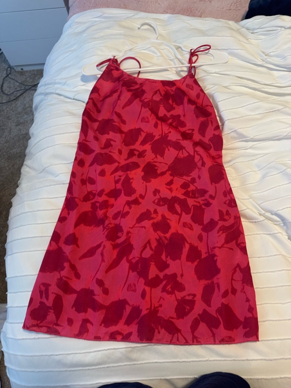 Red Floral Satin Slip Dress